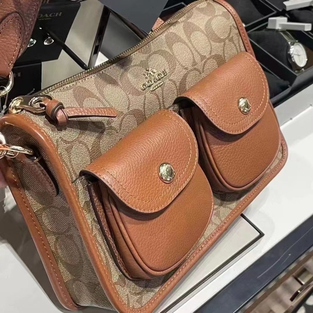 Coach C5675 Pennie Crossbody With Coin Case In Signature Canvas Khaki - Picture 3 of 6